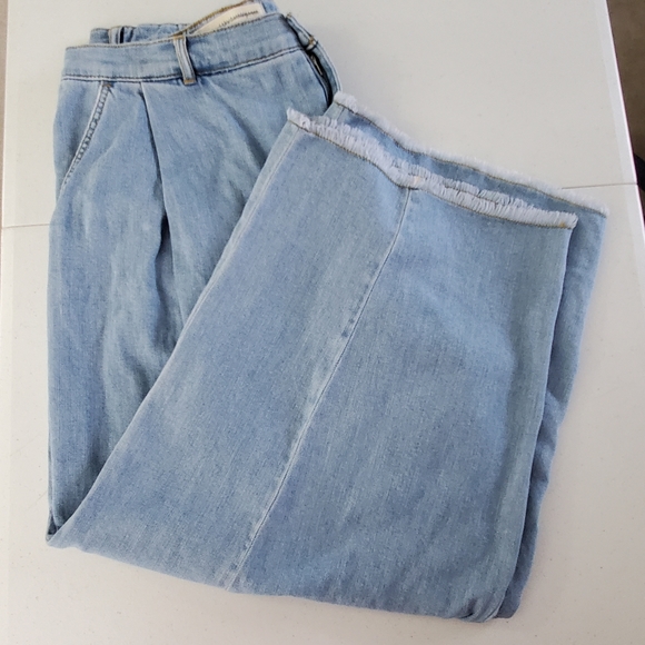 Anthropologie Pilcro Cropped Wide Leg Jeans Pleated Raw Hem Denim Size 32 - Picture 2 of 15